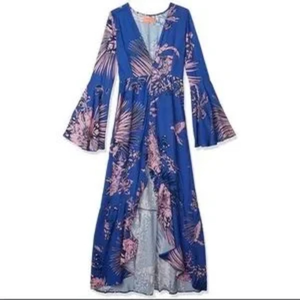 Maaji Vibrant Blue and Pink Bell Sleeve Dress and Coverup